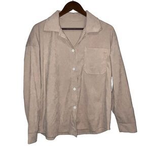 Women's Romwe Tan Long Sleeve Button Down Shacket